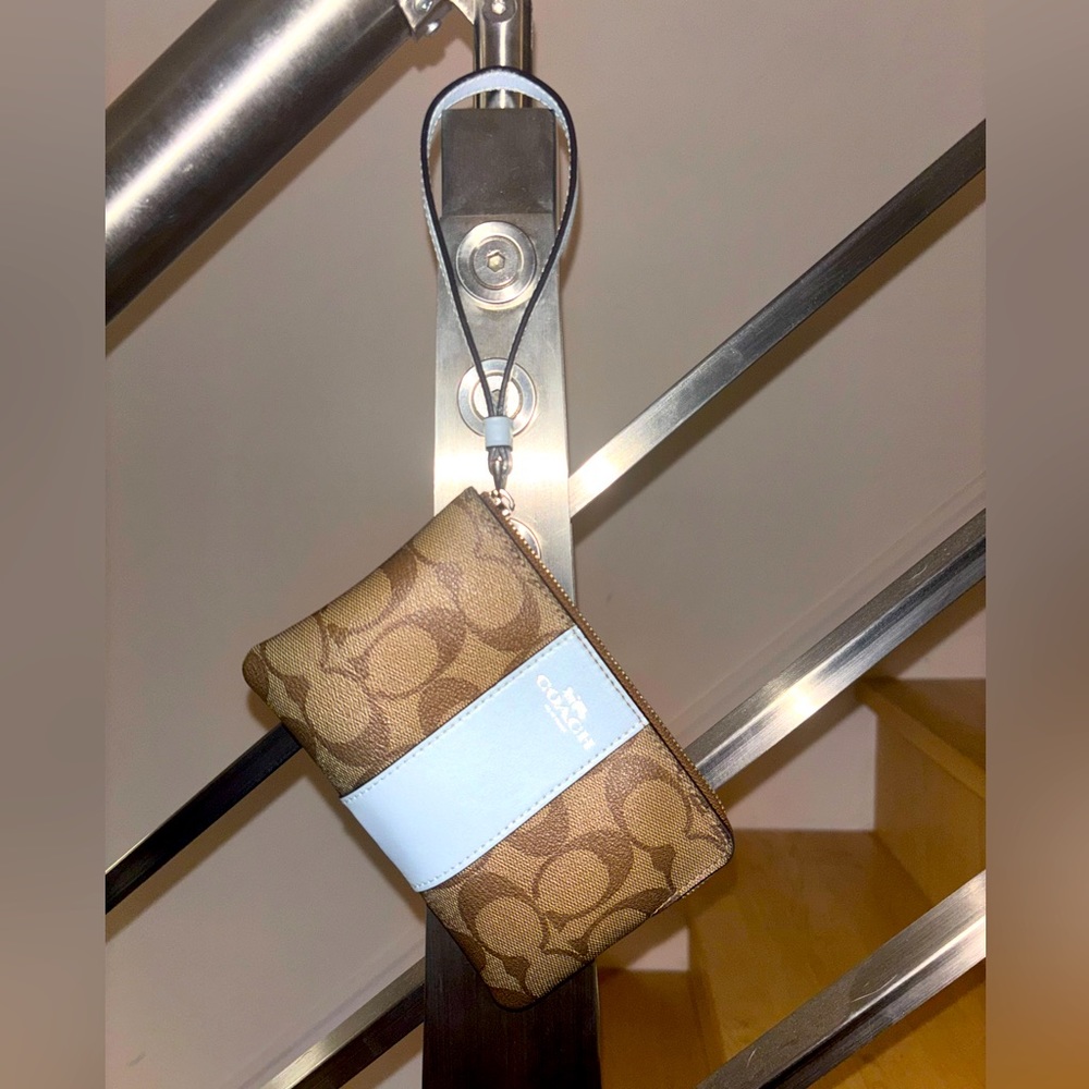COACH baby blue wristlet wallet